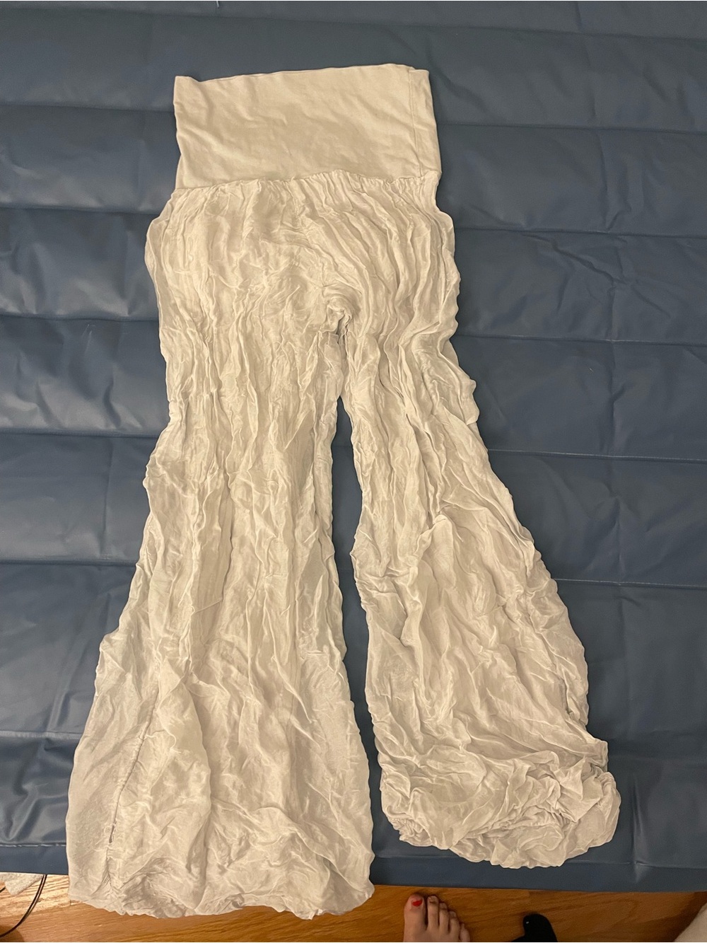 Abella White Crinkled Wide-Leg Palazzo Pants
